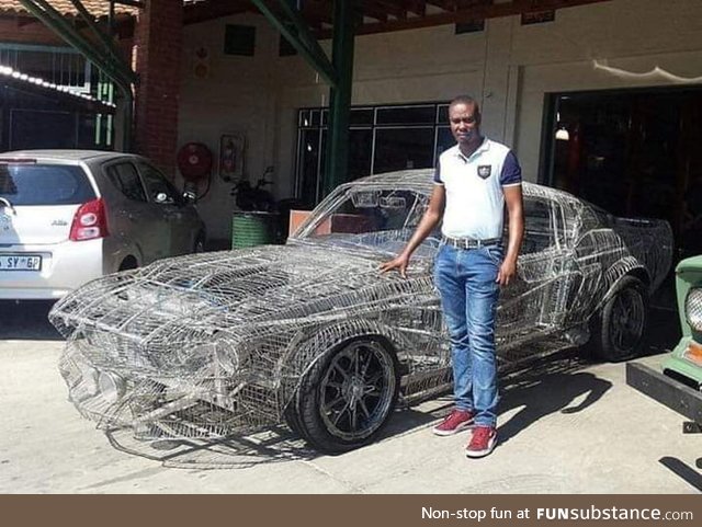 South African man Hand-builds Replica of 1967 Ford Mustang Entirely Out Of Wire