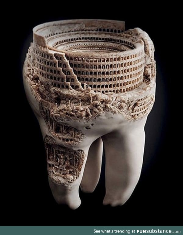 The Roman Colosseum, carved into a real tooth