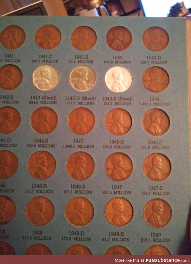 A few steel pennies from the copper shortage during WWII