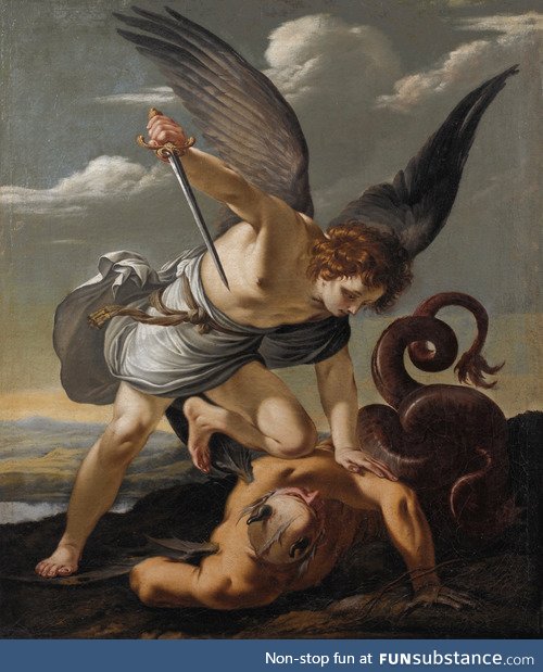 Saint Michael Slaying a Dragon by French Baroque painter Laurent de la Hyre (1645)