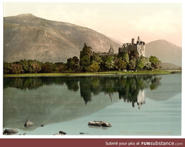 Kilchurn Castle, Scotland on a 19th-century postcard