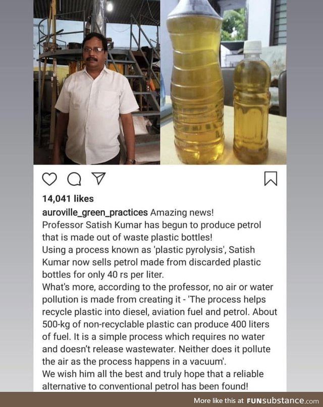 Man finds a way to produce petrol out of plastic bottles