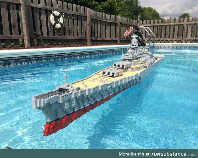 Life size LEGO Battleship in a pool