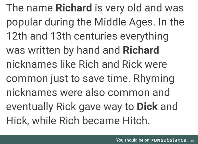 Why d*ck is short for Richard