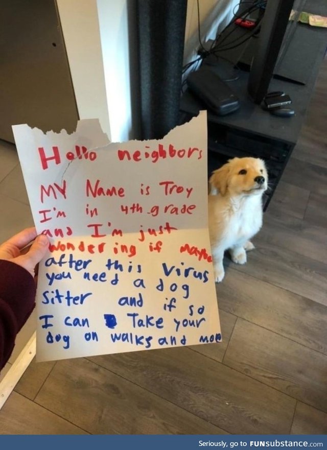 At first I thought the dog wrote the note and his name was Troy and he was a smug-looking