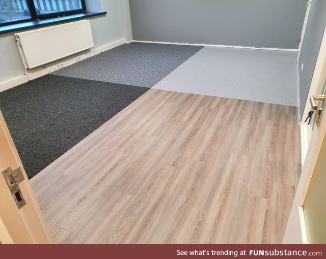I work in flooring. A customer wanted 4 different floors in one room. Sure, why not? :)