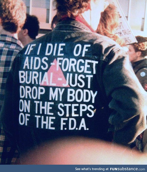 A protesters sign during the AIDS pandemic, circa 1985