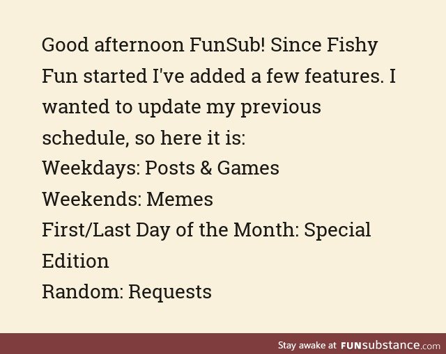 Fishy Fun Updated Schedule