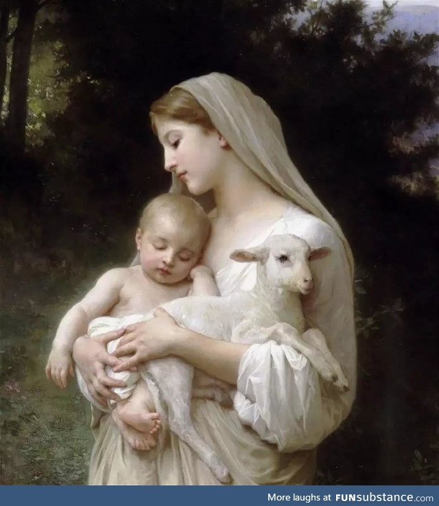 Cute Mary, Jesus, and lamb