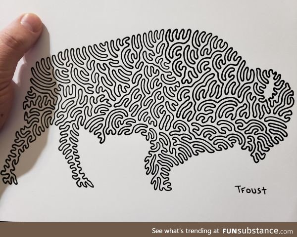 I was asked to recreate this Bison using a single line and I just finished