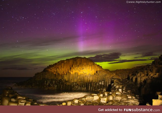 Epic aurora display over the Giant's Causeway Northern Ireland