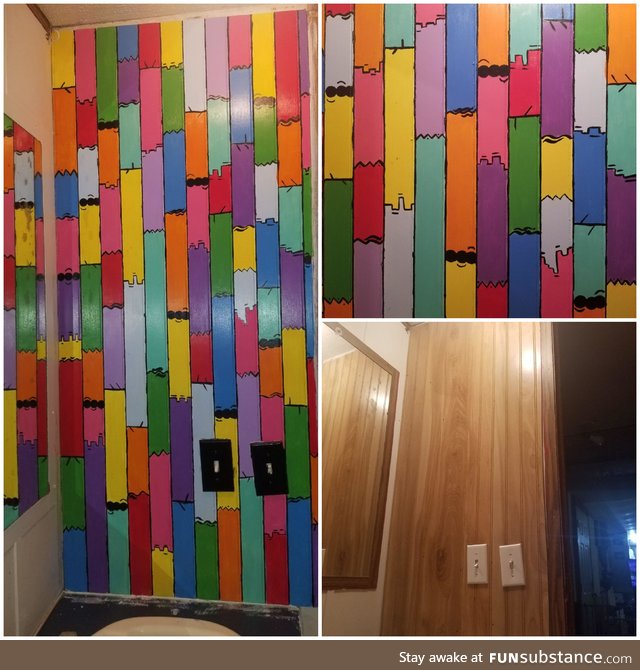 My bathroom wall. All hand-painted with acrylic paints. I just really want to share it!
