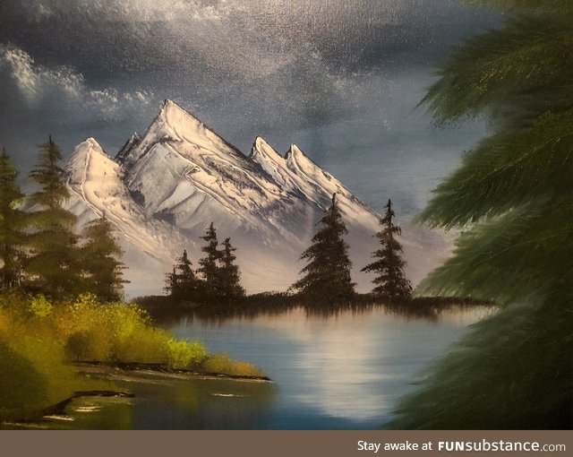 My first time ever oil painting. Thanks for the lesson Bob Ross. :)