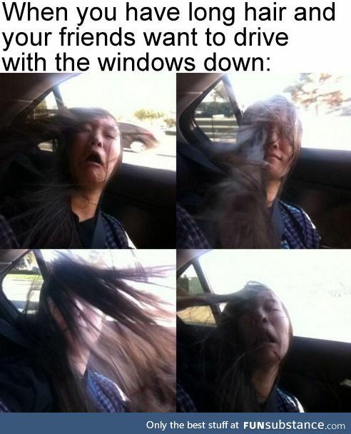 Driving with long hair with the windows down