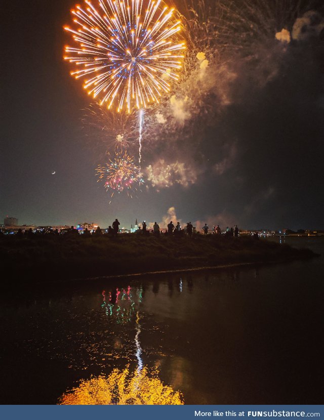 Fireworks over the Mississippi River in New Orleans