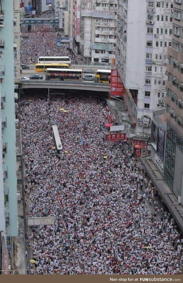 Up to a million people protest in Hong Kong (population: 7.5M) against a proposed