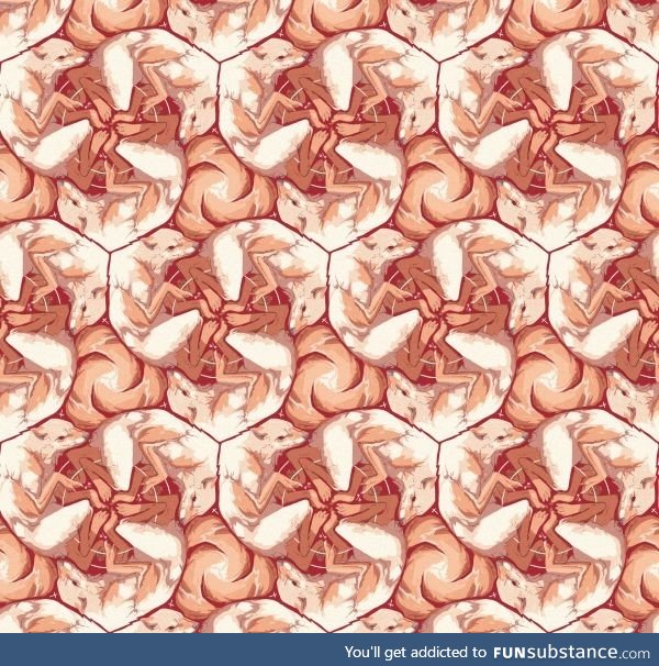 Red Wolves, Tessellation Pattern I just finished, Inspired by M. C. Escher