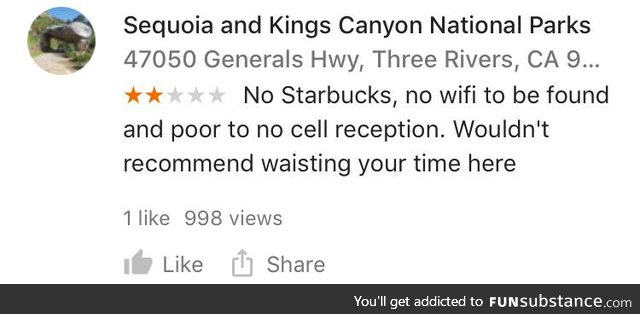 National Parks get Bad Reviews, also