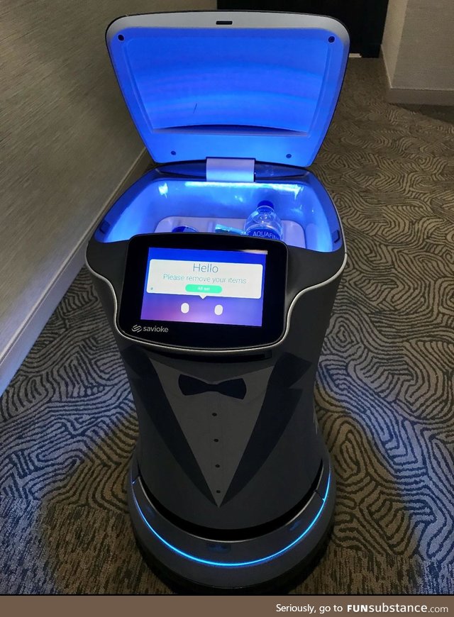 [OC] I ordered snacks from room service and they sent a Refrigerated Robot Butler to