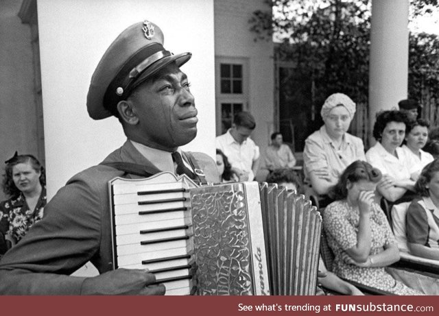 Navy Chief Graham Jackson Sr playing at F.D.R's funeral procession - 1945