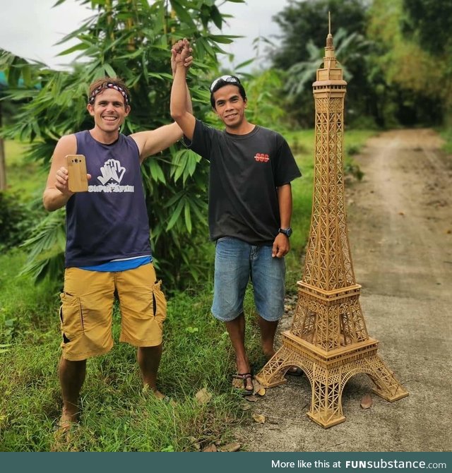 Miniature Eiffel Tower made from Bamboo, Cellphone case also made from Bamboo
