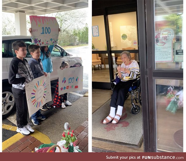 100 Years old today and the nursing home is on coronavirus lockdown so they sang to her