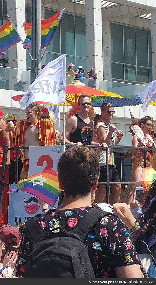 Neil Patrick Harris and his husband at the Tel-Aviv pride parade