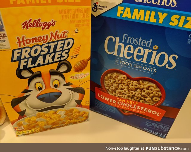 I told my wife to get frosted flakes and honey nut Cheerios