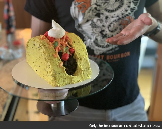 My husband, who has never made a cake in his life, baked me this taco cake from scratch!
