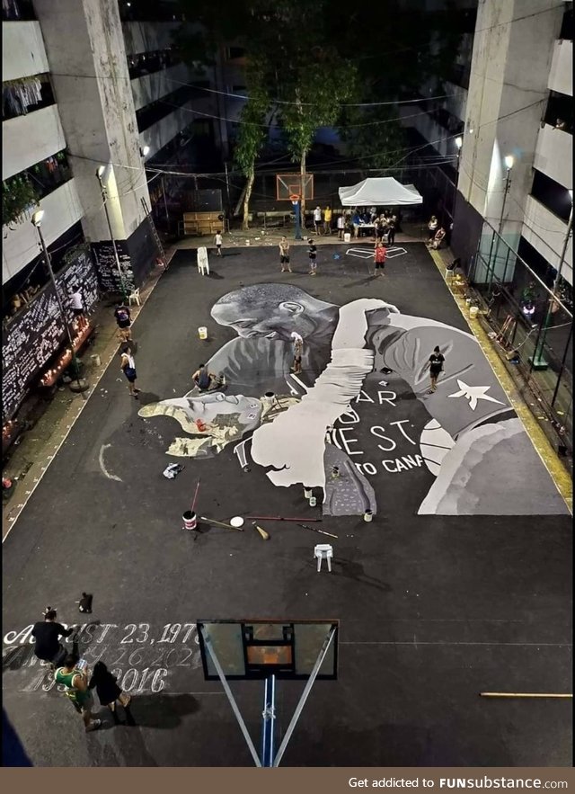 A basketball court in the Philippines painted to pay tribute to Kobe and Gigi