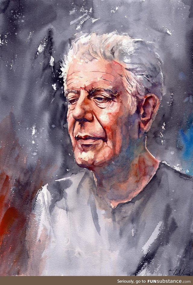 Just finished up this painting of Anthony Bourdain in watercolor