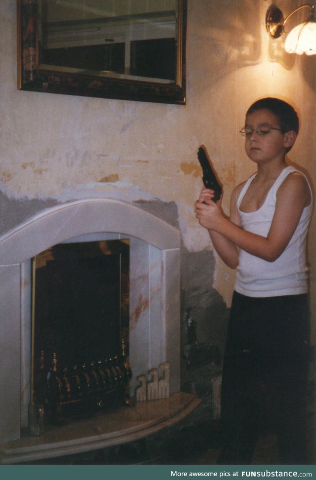 This was me, 9 years old, pretending to be Bruce Willis in 'Die Hard'