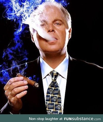 Rush Limbaugh smoking a cigar -- he sided with Big Tobacco corporations for decades