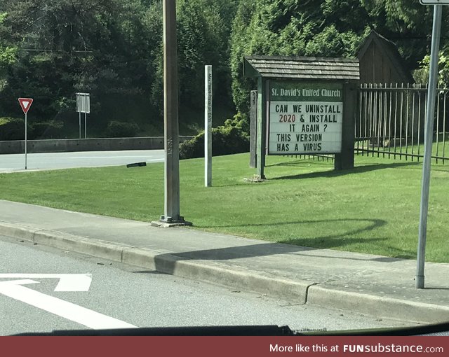 The church sign near my new home