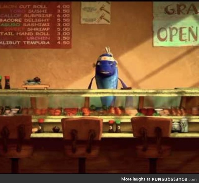 Today I realized that in Shark Tale, the sushi restaurant was empty because that was