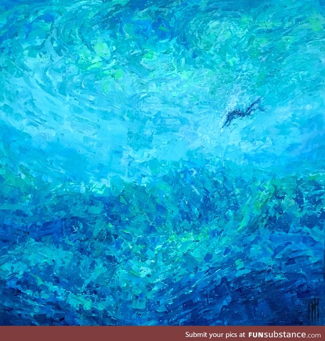 Painting I did of a diver; I tried to capture the reflections and movement of the water