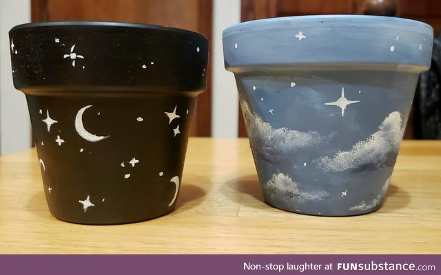 My night and day pots I painted