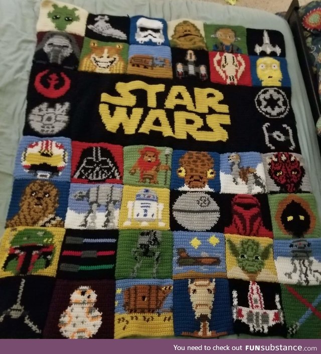 My wife crocheted this for our son, turned out pretty cool