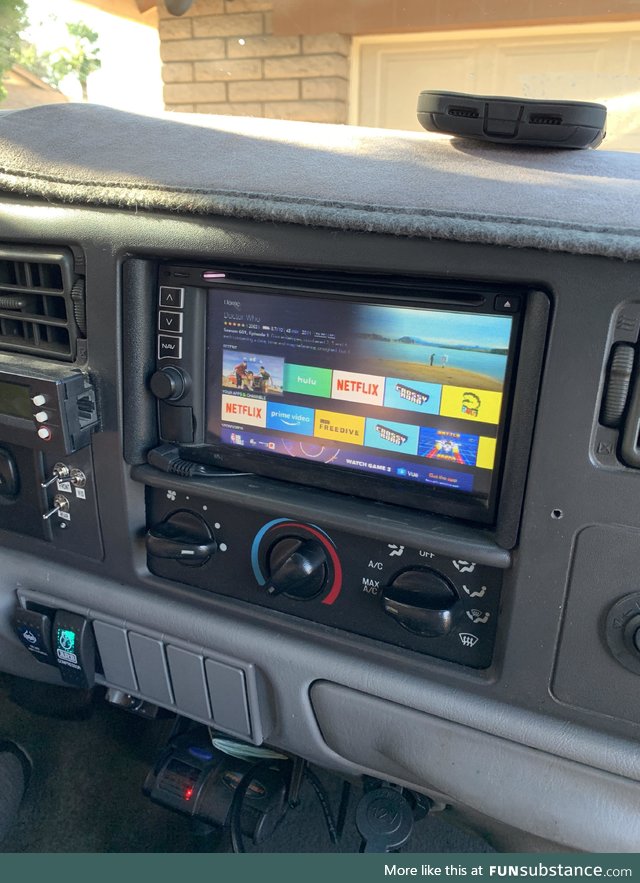 My dad is f*cking insane. He set up his truck with an amazon fire stick for a cross