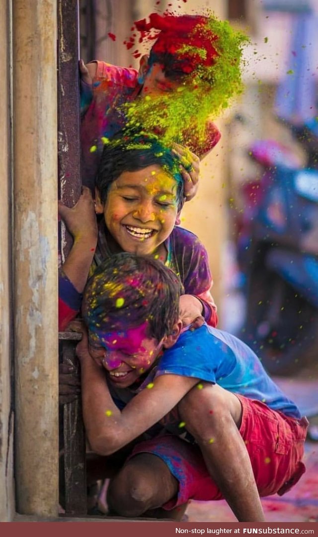 Children celebrating the festival of colours (Holi)