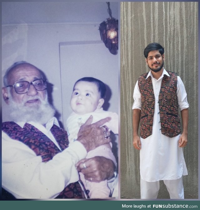 With my grandfather on his 75th birthday, year 1999 and me yesterday on the occasion of