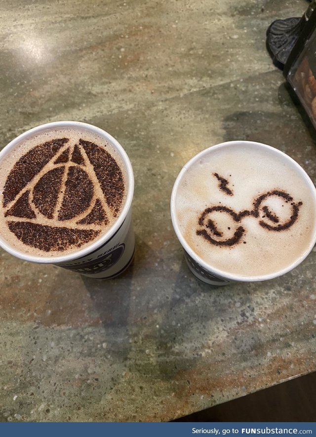 The Barista noticed my Hogwarts wallet and made my coffee magical :)