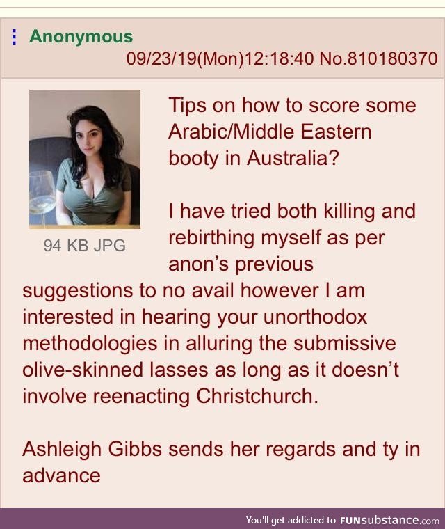 Australian anon seeks arab booty