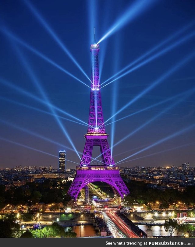 The Eiffel Tower bursts into color