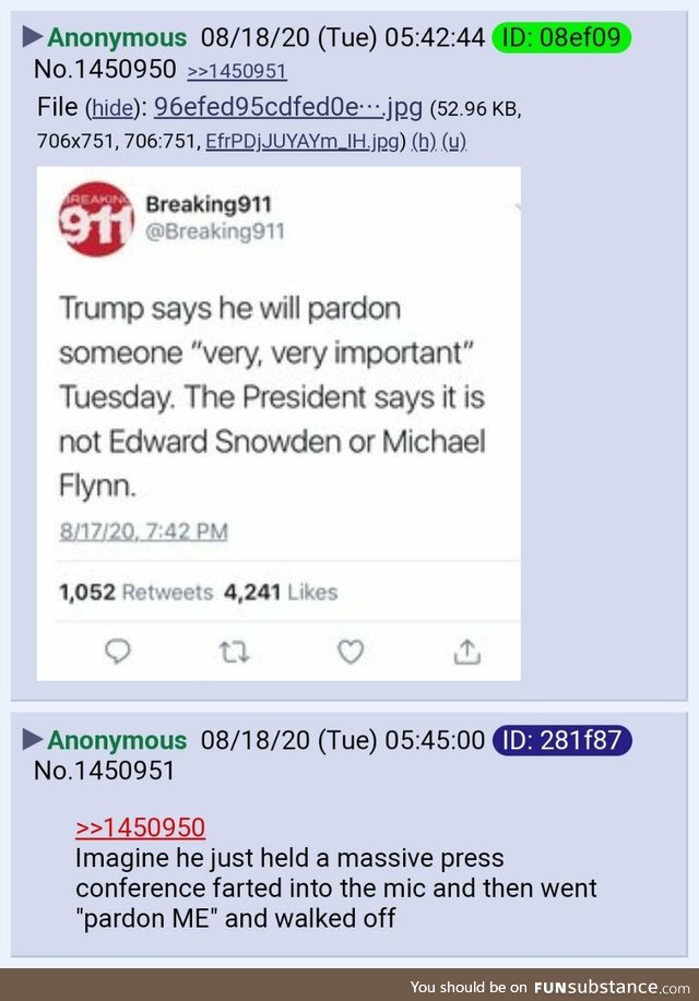 Anon speculates about Trump pardoning someone