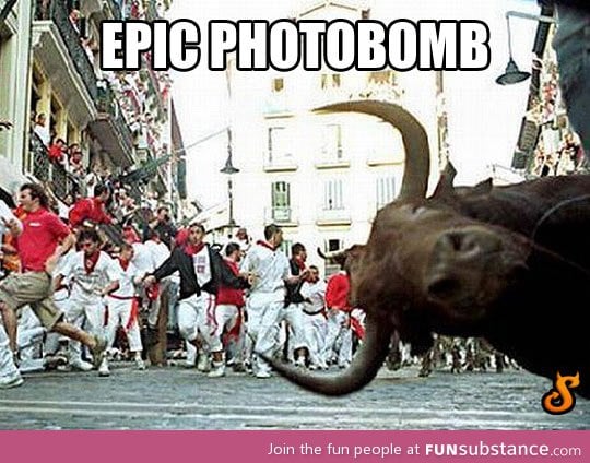Photobomb level: Running of the bulls