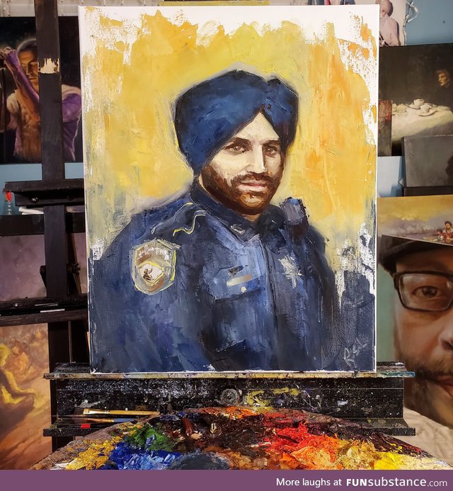 A beautiful painting made in honor of Officer Sandeep Singh Dhaliwal who was killed in