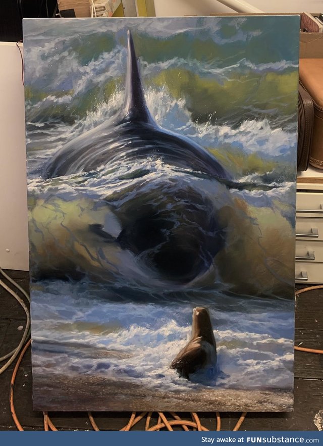My painting today, “Faith and Fate”. Done with oils, wet on wet technique!