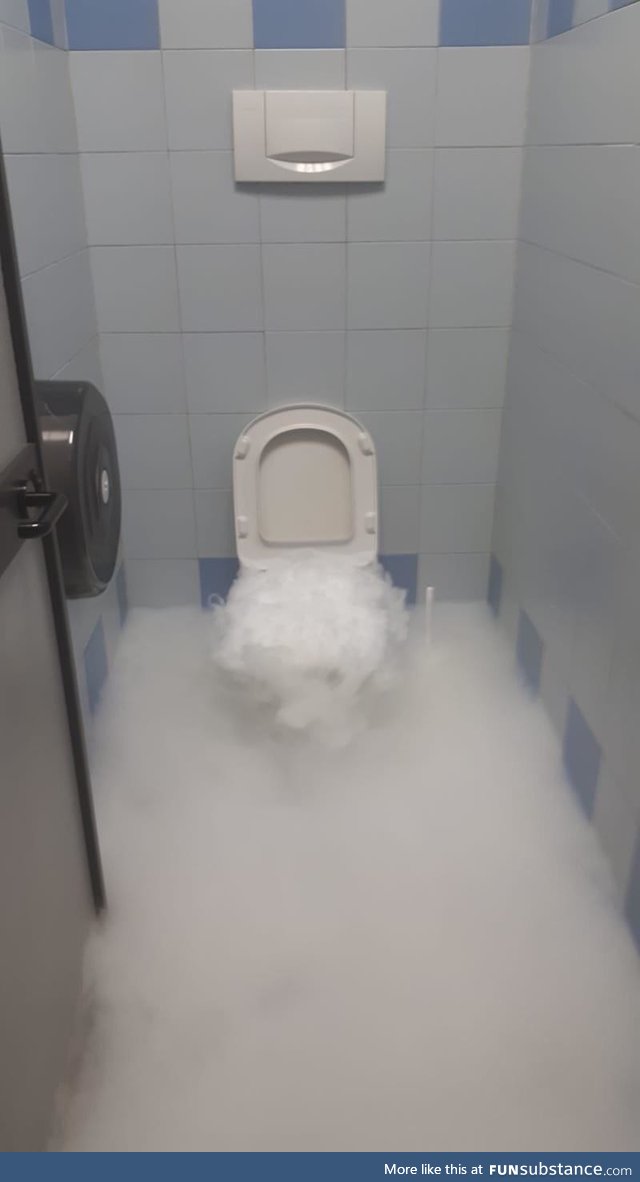 Someone at my stepdads work put dry ice in the toilet by mistake