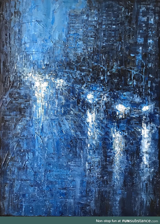 Painting I did of some rainy traffic in blue tones